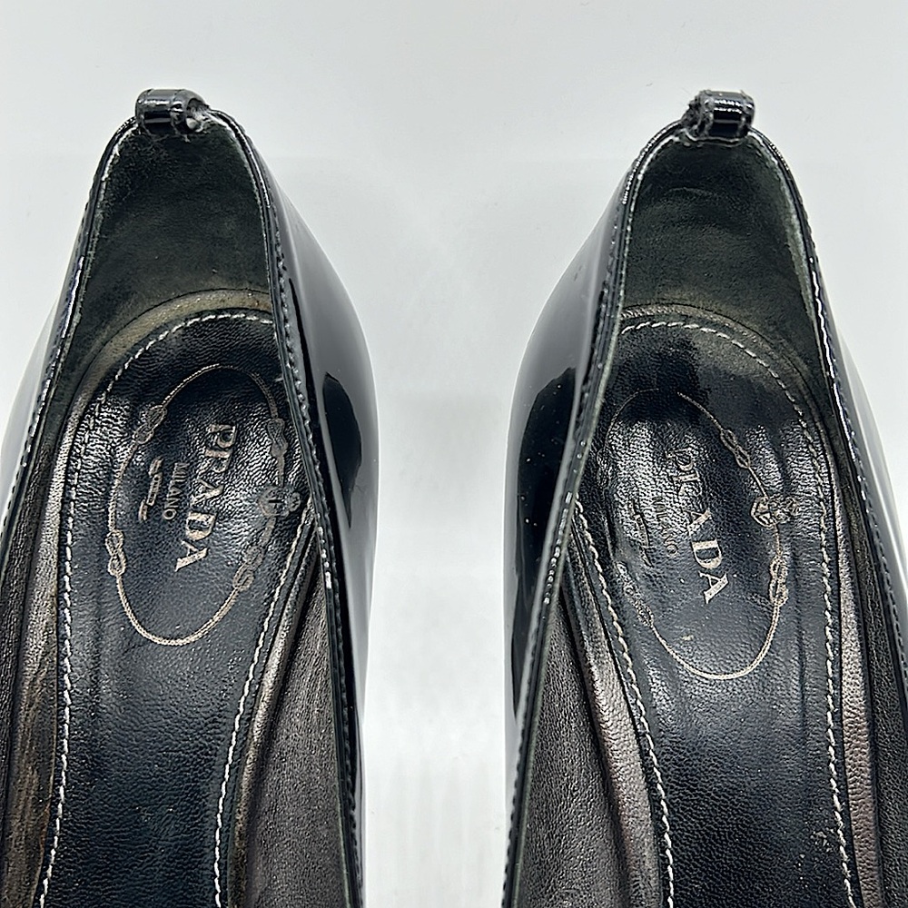Prada Authenticated Black Patent Leather Stiletto Heel Shoes **Sz 38/US Size 8** - Picture 4 of 14